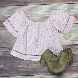 Off the shoulder eyelet top